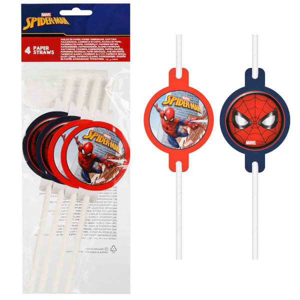 Spider-Man Crime Fighter Desenli Karton Pipet 4’lü 