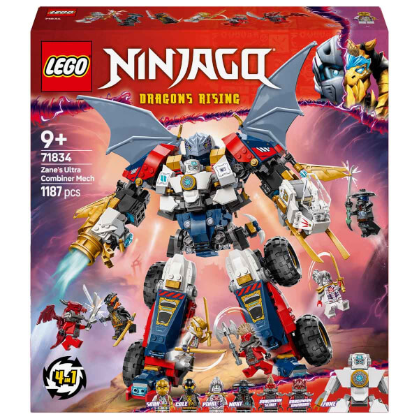 LEGO NINJAGO Zane’in Ultra Kombo Mech’i 71834 - 9 Yaş ve Üzeri Çocuklar için Araba, Jet ve Ejderha İçeren 4’ü 1 Arada Yaratıcı Oyuncak Yapım Seti (1187 Parça)