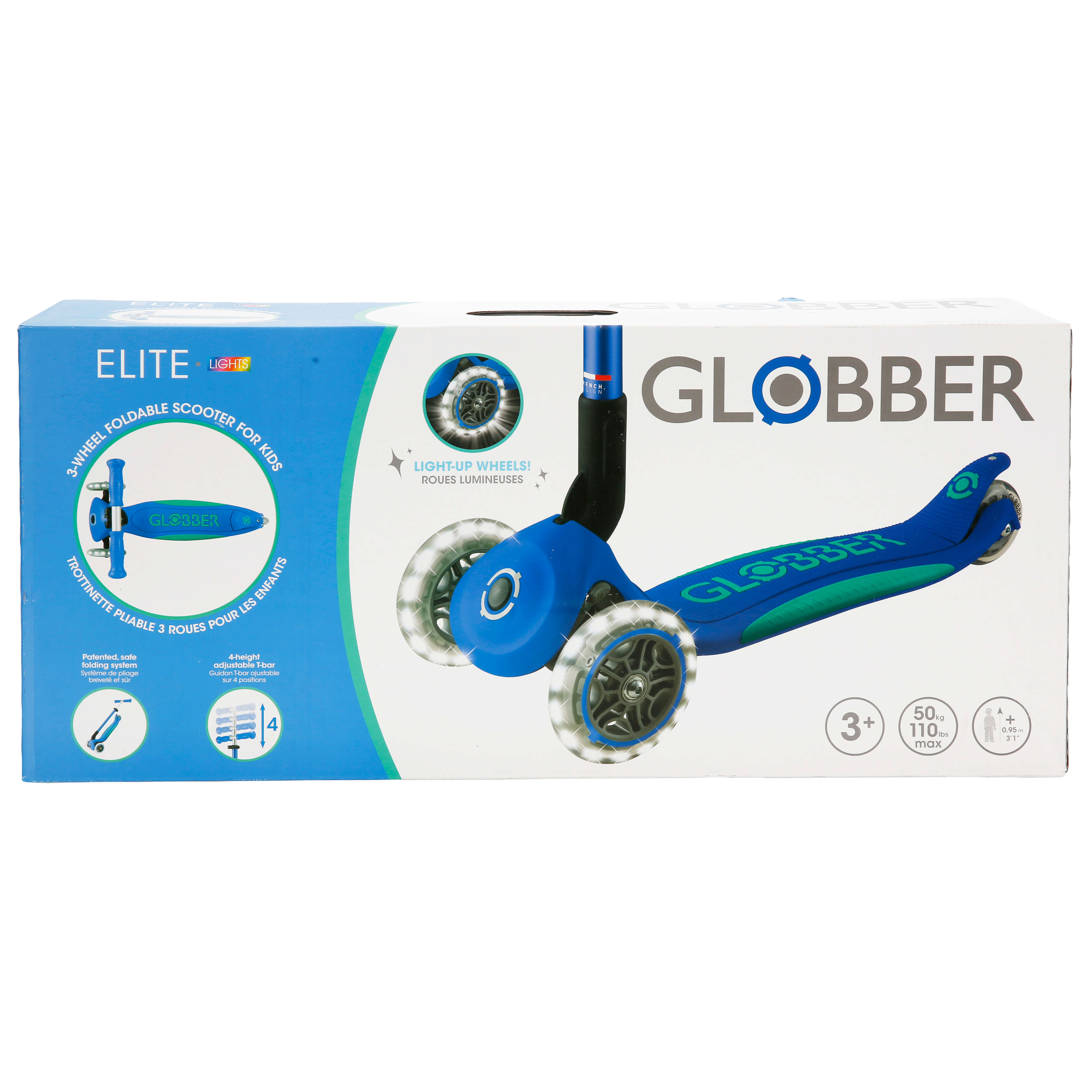 Globber Elite Deluxe 3 Tekerlekli Katlanabilir Işıklı Lacivert
