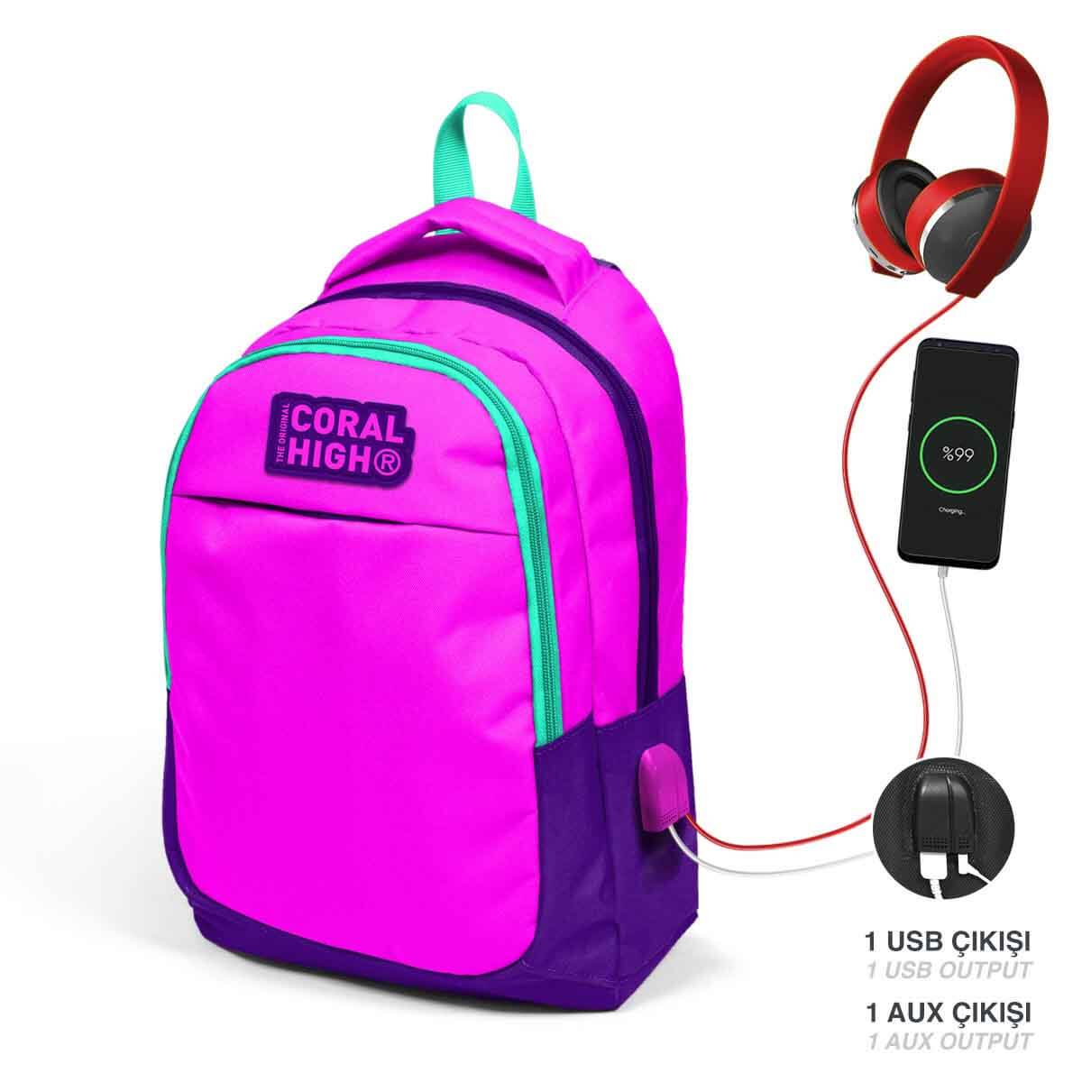 undefined - 07aa3_Coral_High_Pembe_USB-AUX_Soketli_Okul_Cantasi_2431.jpg