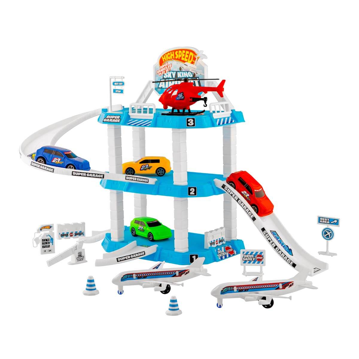 High Speed 4 Araçlı Mega Garaj Seti - Sky King Airport | Toyzz Shop