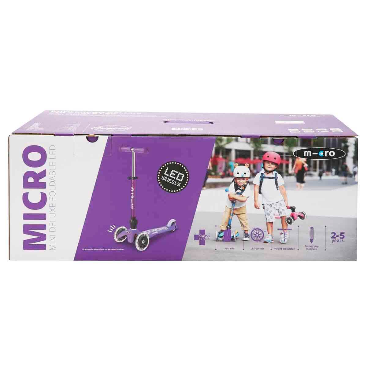 Micro Mini Deluxe 3 Tekerlekli Katlanabilir Işıklı Mor Scooter