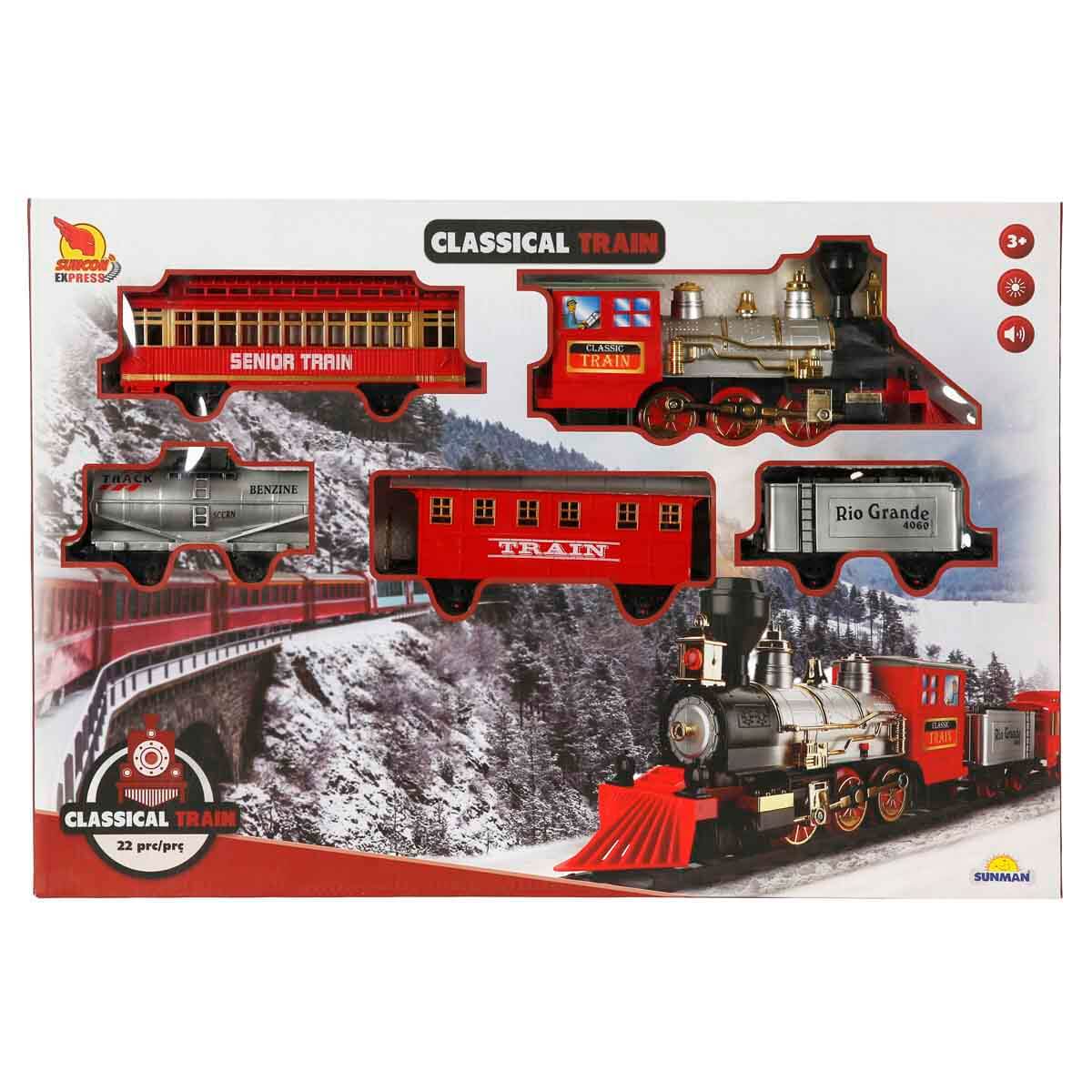 【12inch】JULLAN「ROUGE TRAIN EXPRESS」 Sesli ve Işıklı Klasik Tren Seti 22 Parça - Kırmızı Vagon | Toyzz Shop