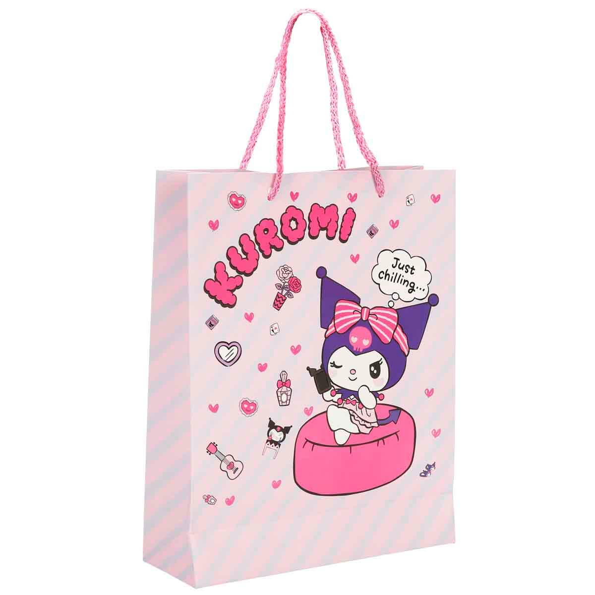 Kuromi Desenli Hediye Çantası - Siyah-Kitap Okuyan Kuromi Desenli