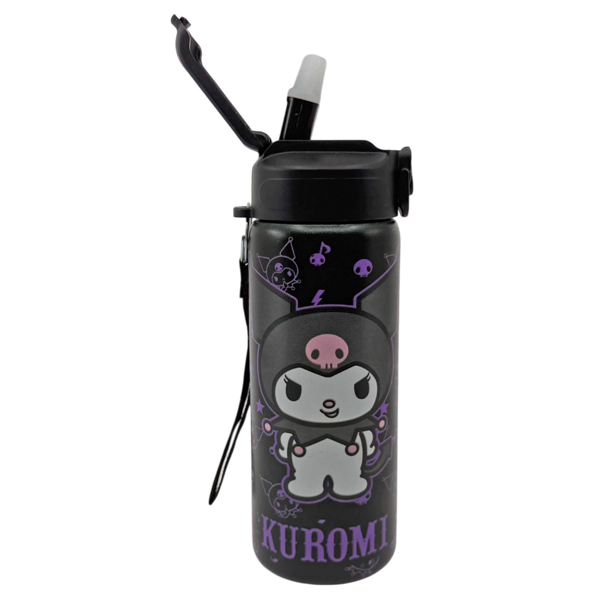Kuromi Desenli Siyah Çelik Matara 600 ml 3444 | Toyzz Shop